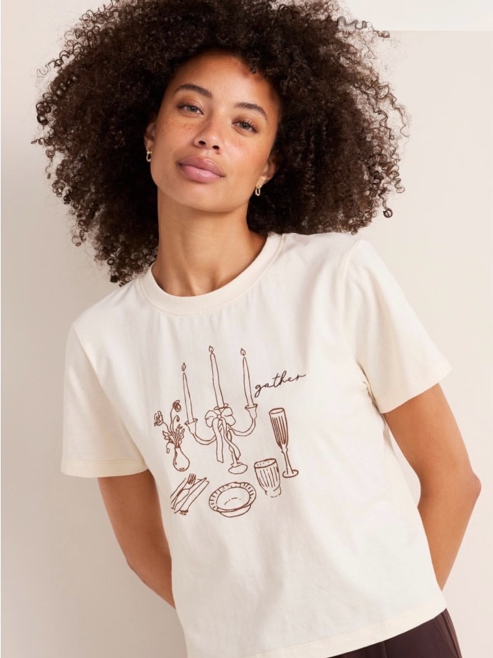 Francesca's Collections Cream Baby Tee with Coquette Design BNWT